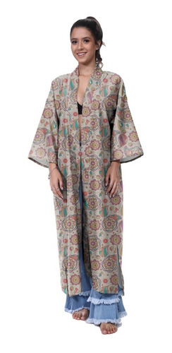 Kimono Haori Casaco Longo Oriental Koi Paisley Japão Carpa