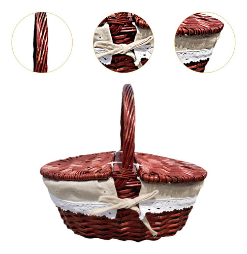 Cesta De Picnic De Mimbre, Cesta De 35x25x16cm Tela Marrón