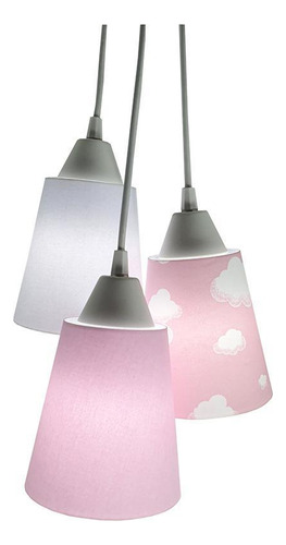 Lustre Pendente Bebê Mix Tecido Nuvens Tons De Rosa E Branco