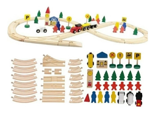 Pista De Tren  De Madera Juego  48 Piezas