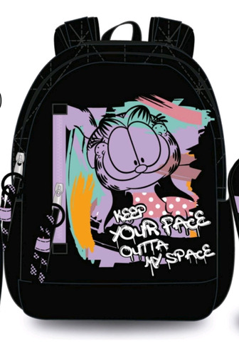 Mochila Oficio Garfield Negro Marca Childrens Club 