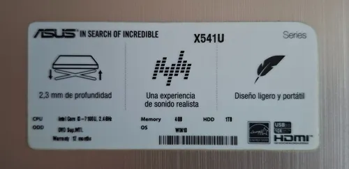 Notebook Asus X541u Intel Core I3 8 Gb Ssd 240 Gb W10 Pro (Usado)