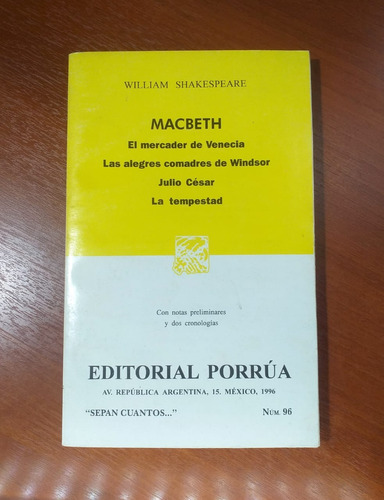 Shakespeare Porrúa 5 Obras Macbeth Tempestad Julio Cesar...