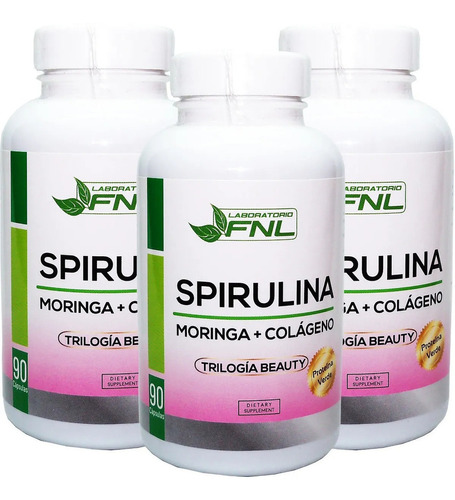 Spirulina + Moringa + Colágeno Pack 3 Un 270 Cáps. 550 Mg