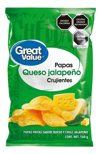 Botana 4 Pzas Papas Fritas Great Value Queso Jalapeño Crujie