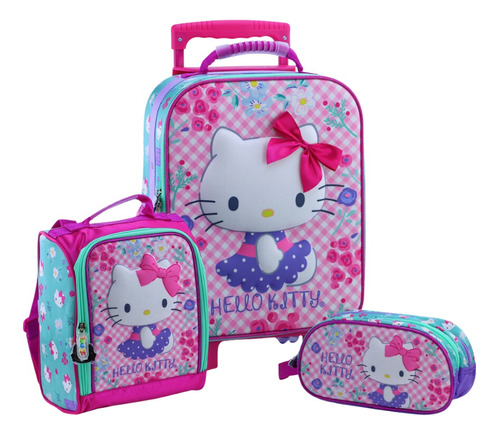 Set Maleta Magic Grande Eva 3d Velvet Hello Kitty Scool