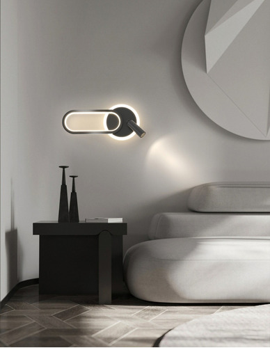 Aplique Led De Pared, De Color Negro Con Lámpara De Lectura