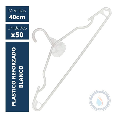 Imagen 1 de 8 de Perchas Plasticas Blancas Reforzadas Pack 50 Unidades
