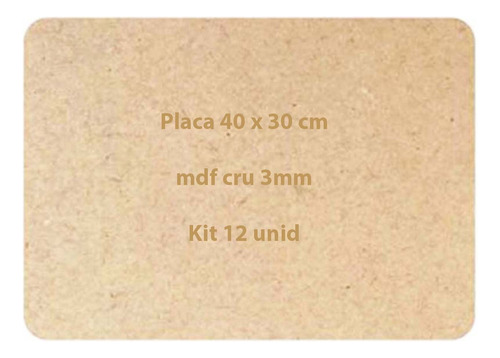 Kit 12 Placa Jogo Americano Sousplat Retangular Mdf 40 X 30 Cor mdf cru sem pintura base prato sousplat retangular 30x40