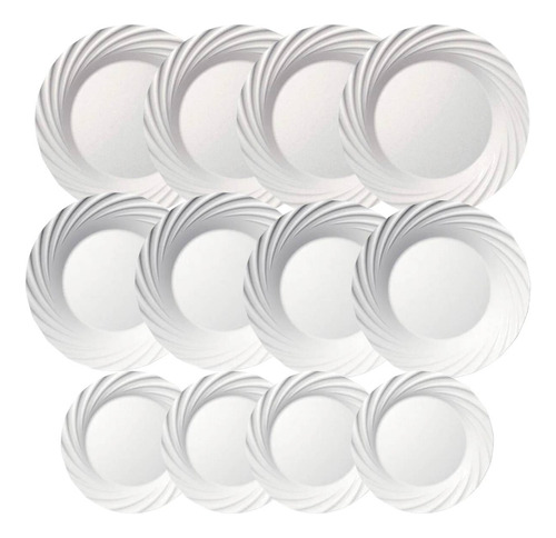 Kit De Pratos Jasmim Duralex Vidro Branco 12 Unid