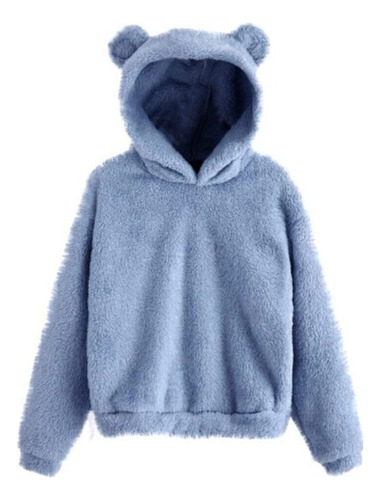 Sudadera Con Capucha Orejas De Felpa Color Sólido Cálido
