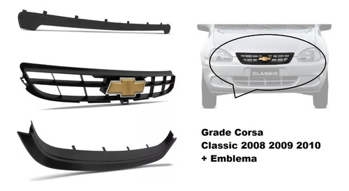 Grade Radiador Corsa Classic 2009 A 2010 3 Pecas Com Emblema