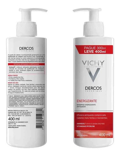 Imagem 2 de 4 de Dercos Shampoo Energizante Antiqueda Vichy 400ml