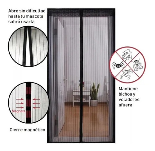 Malla Cortina Puerta Mosquitero Magnético Mosquitos Insectos Color Negro