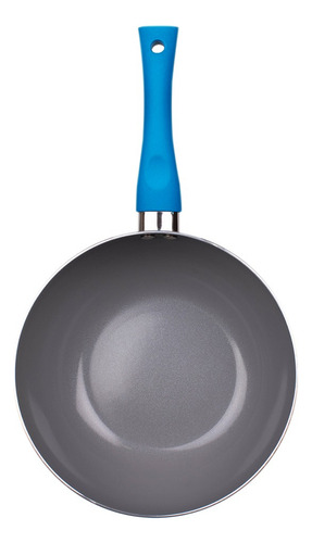 Wok Aluminio Metalizado 22cm Con Fondo Titanio Azul Doral