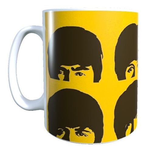 Tazón Taza Diseño The Beatles Caras Fondo Amarillo, 320 Cc 