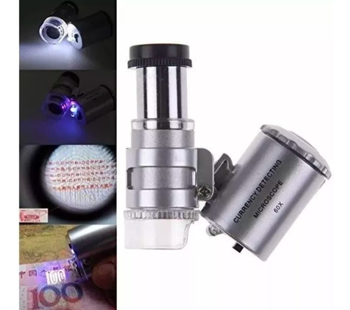 Microscopio Lupa De Bolsillo Luz Led Uv 60x