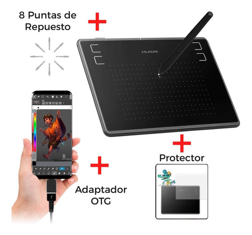 Tableta Grafica Huion H430p Original + Cubre Rasguños