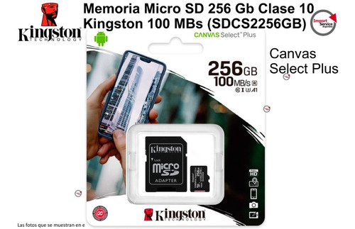 Memoria Microsd 256gb Kingston 100mb Sdcs2/256gb Canvassplus