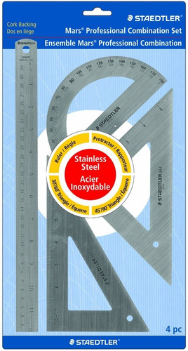 Kit Juego Reglas De Acero Inoxidable Staedtler Metalicas Color Metálico