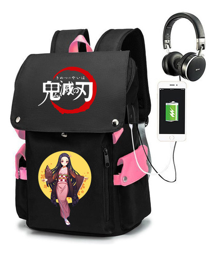 Mochila Escolar De Demon Slayer Grande Bolsa Carga Usb