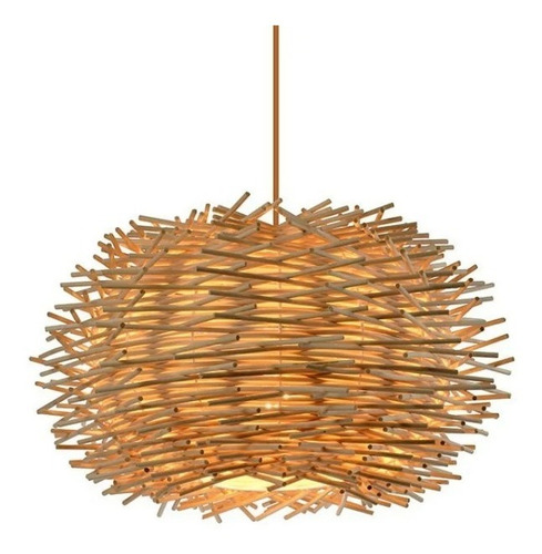 Lampara Colgante Nest 1 Luz Caña De Bambu Deco E27 Apto Led