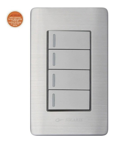 Placa Solaris Acero Inox.c/gris 4 Apagadores Sencillos