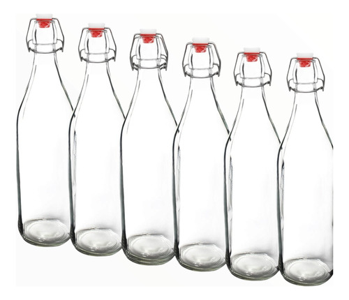6 Botellas De Vidrio + Tapones Mecánicos 1000ml