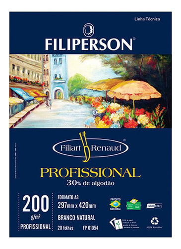 Bloco Profissional A3 Filiperson 200g Renaud 20 Folhas