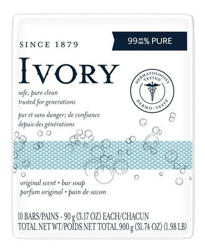 Ivory Jabón Aroma Original 10 Barras De 90gr 2 Pack