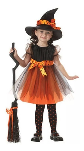 Disfraz Niñas Vestido + Sombrero Halloween Bruja