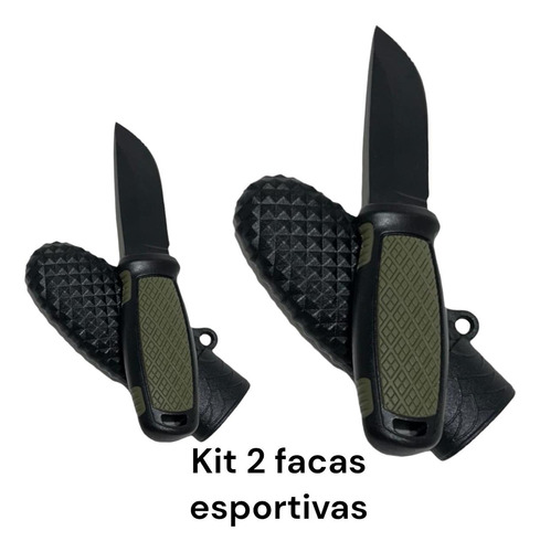 Kit 2 Facas Esportiva Pequena Com Bainha E Corrente Pescoço