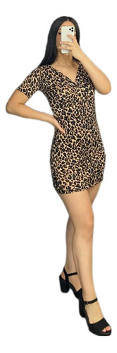 Vestido Animal Print Pegado Corto De Dama Tela Brush 