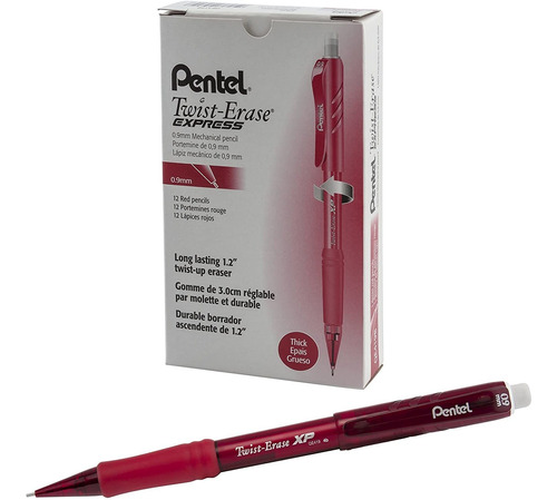 Pentel Twist-erase Express Portaminas 0,9 Mm, Rojo B...