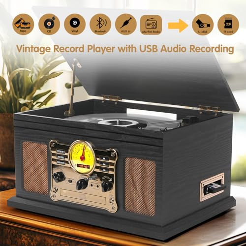 Tocadiscos Vintage Bluetooth 10 En 1 Con Altavoces Integrado