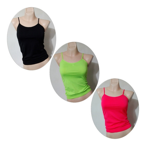 3 Blusas Top De Tirantes Mujer Dama Básicas Licra Multicolor