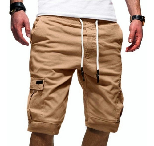 Bermuda Short Casual Playa Bolsas Cargo Gabardina