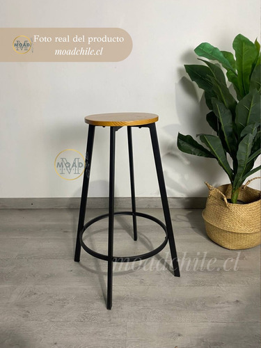 Taburete De Bar Elipse Industrial Banco Alto Asiento Madera