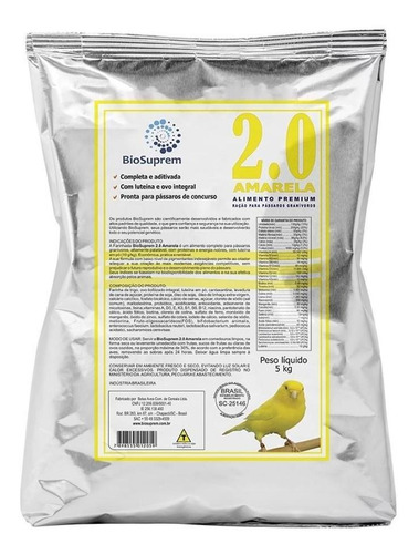 Farinhada Para Pássaros Biosuprem 2.0 Amarela 5kg