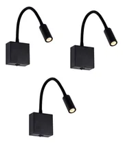 Comprar Kit 03 Arandelas Leitura Led 3w 3000k Preta Haste Flexível
