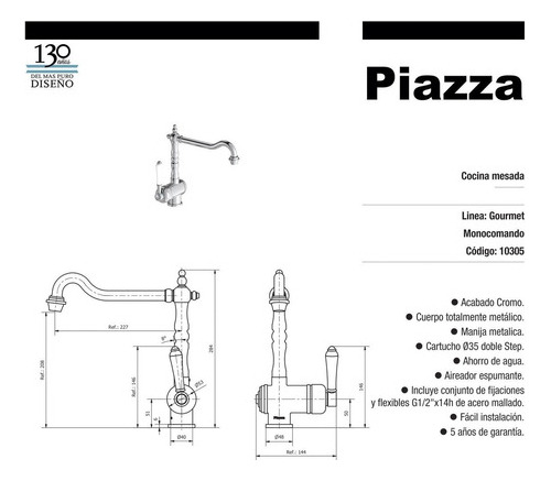 Imagen 3 de 3 de Piazza Gourmet 10305 - Cromo - Cromado