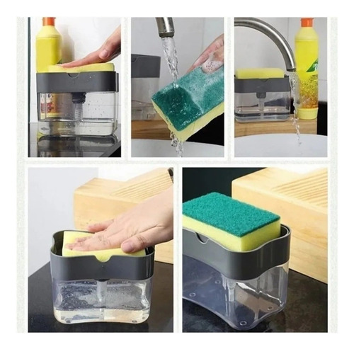 Dispensador De Jabon Liquido Con Esponja Lava Trastes Cocina Color Gris