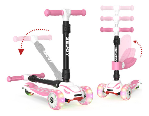 Sejoy BALBI-008 Scooter Juguete Patinete Plegable Con Asiento Ideal Patín Del Para Niños Con 3 Ruedas Y Luces LED Color Rosa