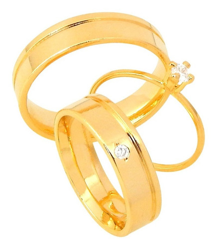 Imagem 1 de 10 de Par De Alianças Banhada A Ouro 18k 6mm Com Lateral Friso