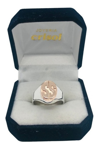 Anillo De Plata Con Tapa E Iniciales De Oro (s80)