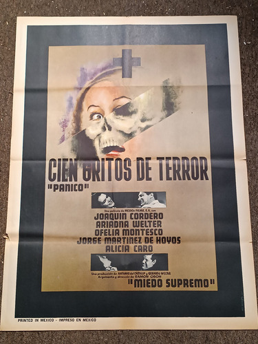 Póster Antiguo Película 100 Gritos De Terror Joaquín Cordero