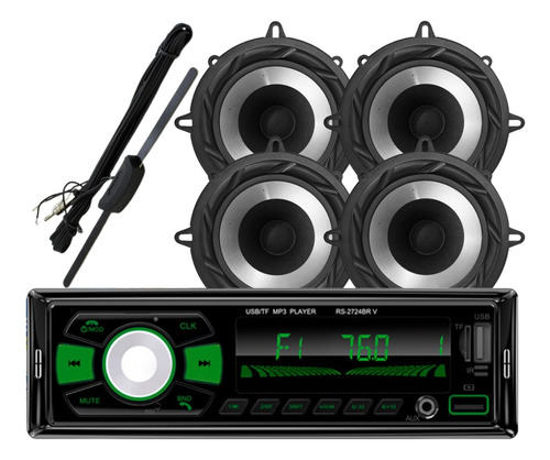 Rádio Roadstar Rs2724 24v + 4 Sons 5 Bomber 200w + Antena