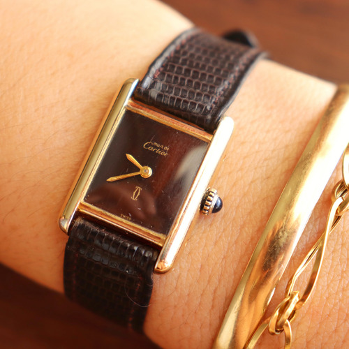 Relógio Cartier Tank Must Tiger Eye Preto Dourado Marrom-escuro (Usado)