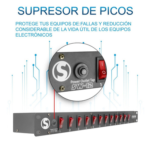 Barra Multicontacto Switchera 12 Contactos Rack Steelpro