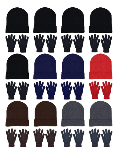 Paquete Combinado De 24 Gorros Y Guantes De Invierno, A Para